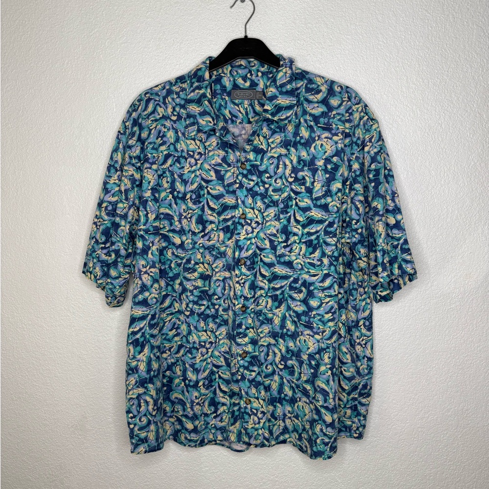 Talbots Vintage Mens Button Down Pattern Short Sl… - image 1
